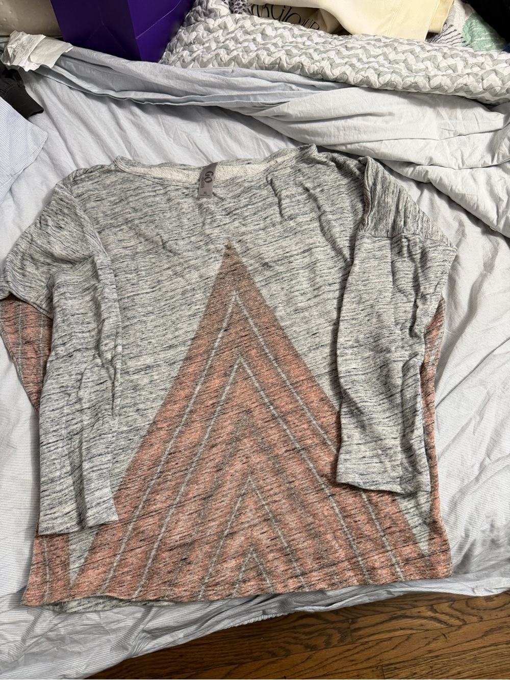 Go Couture Gray Blush Geometric Oversized Tunic Top XL